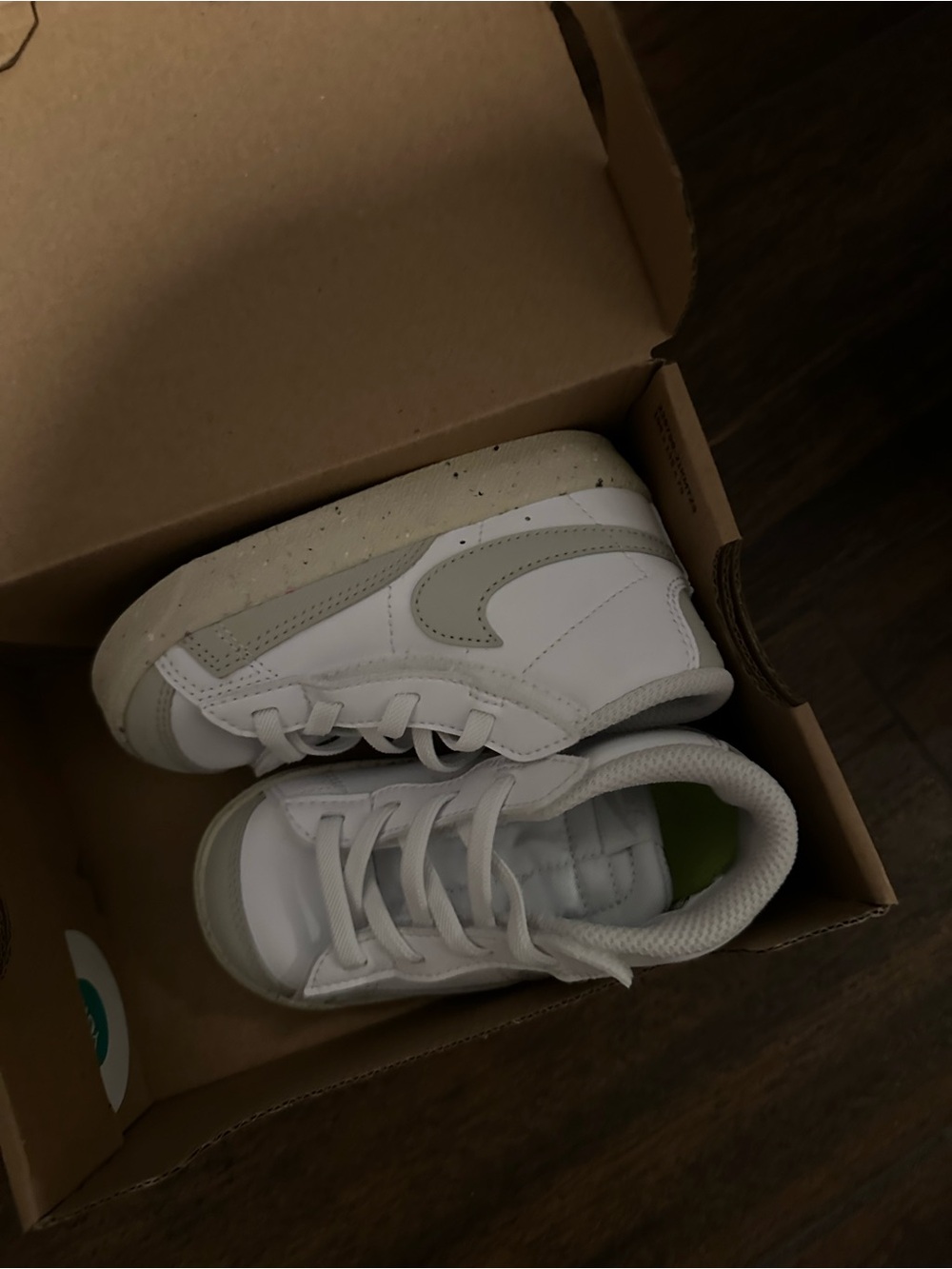 Nike Kids White Sneakers with Light Gray Swoosh